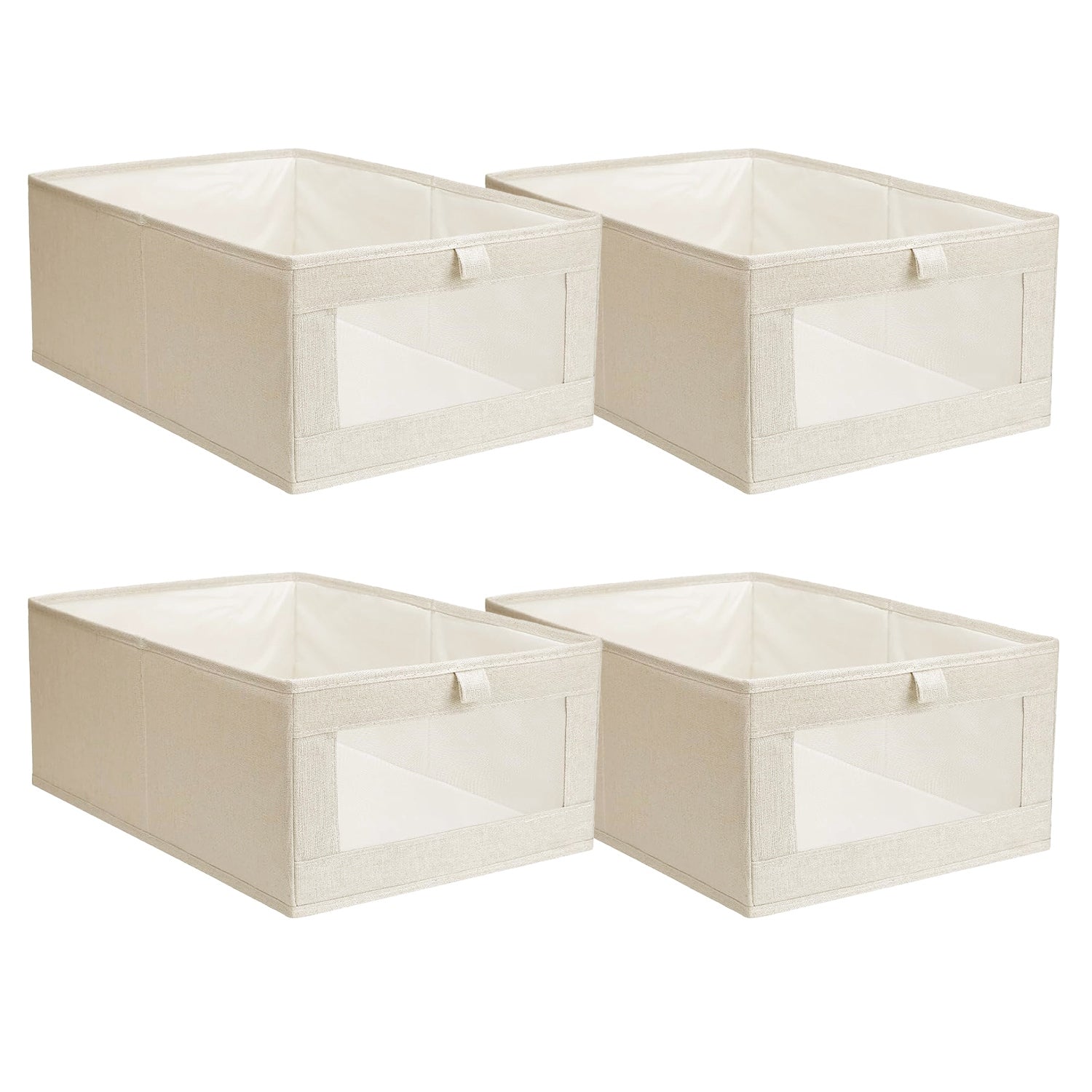 4Pcs Foldable Linen Storage Bins with Clear Window Handles