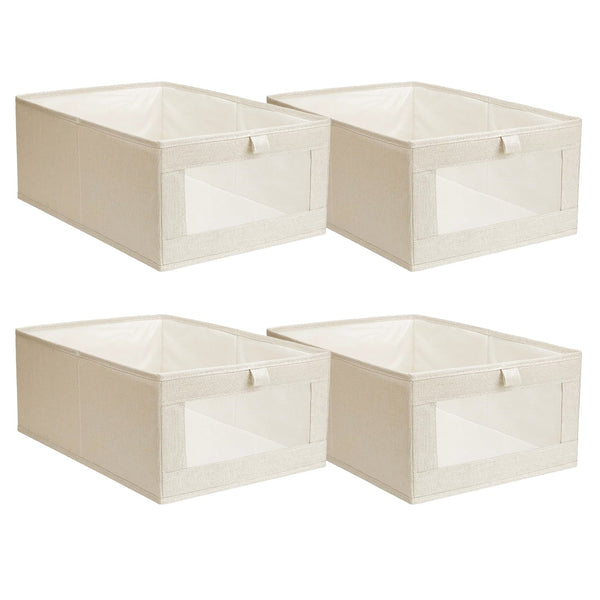 4Pcs Foldable Linen Storage Bins with Clear Window Handles