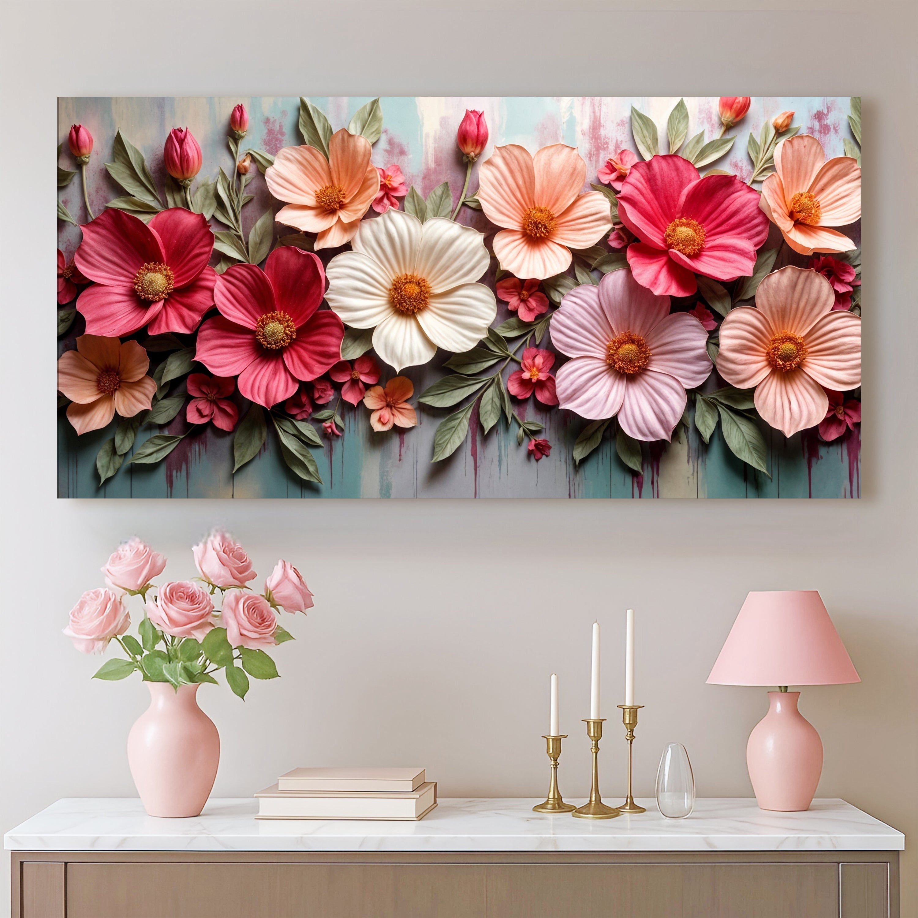 Colorful Floral Realistic Wall Art for Modern Home Decor