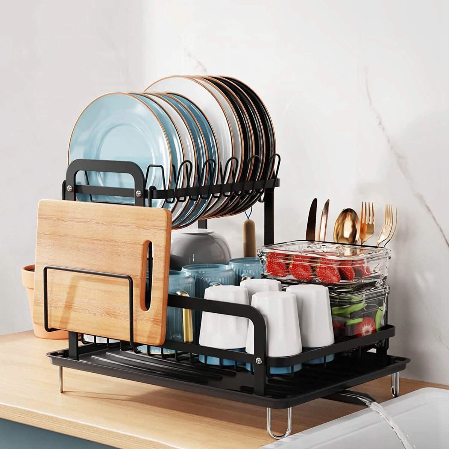 2-Tier Dish Drying Rack for Kitchen Counter Organization