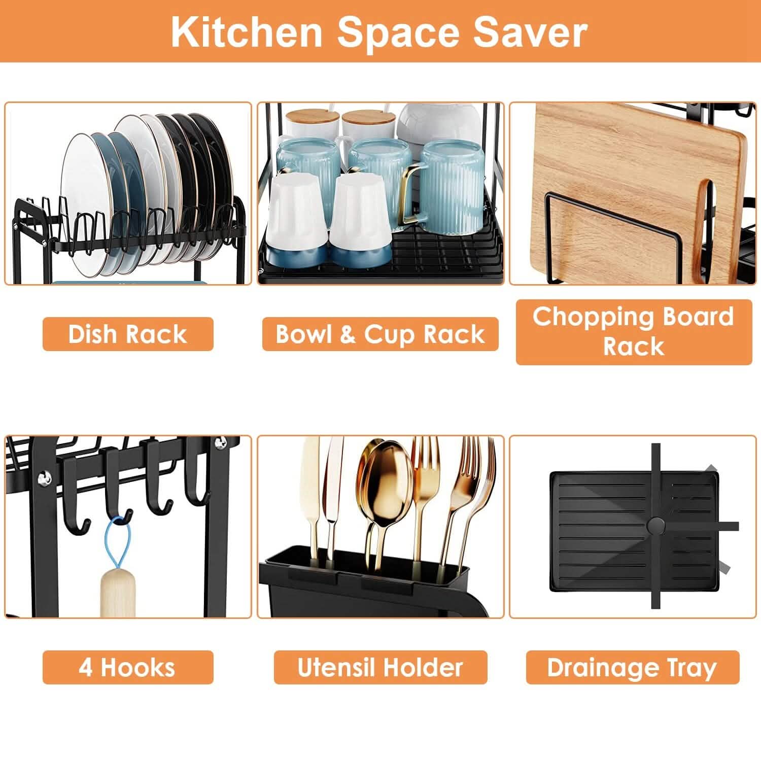 2-Tier Dish Drying Rack for Kitchen Counter Organization