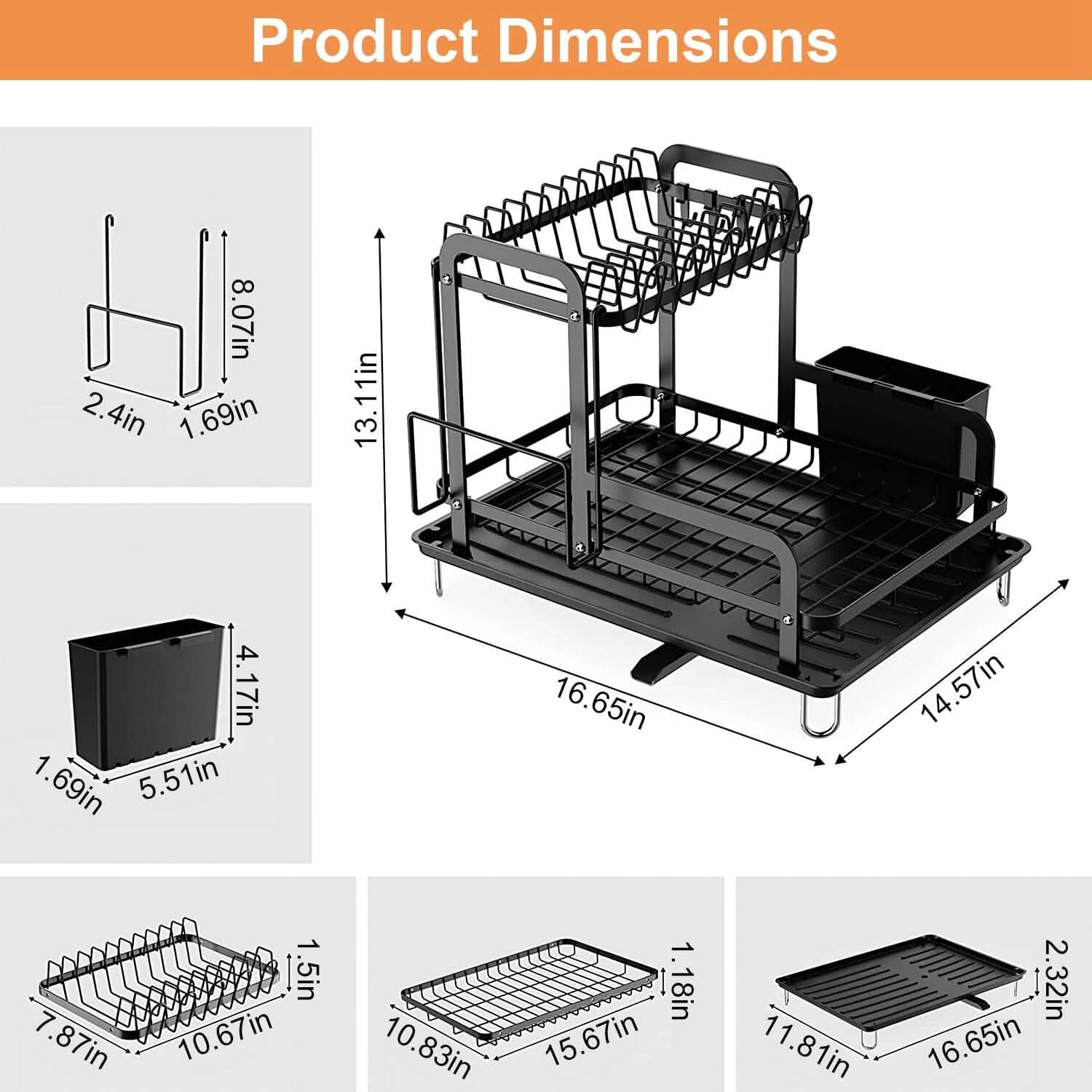 2-Tier Dish Drying Rack for Kitchen Counter Organization