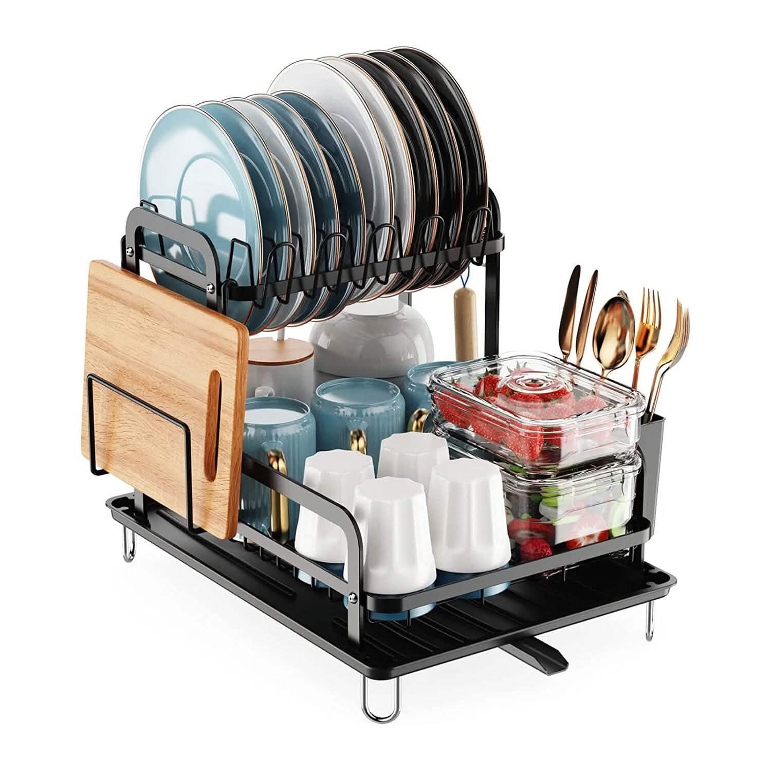 2-Tier Dish Drying Rack for Kitchen Counter Organization