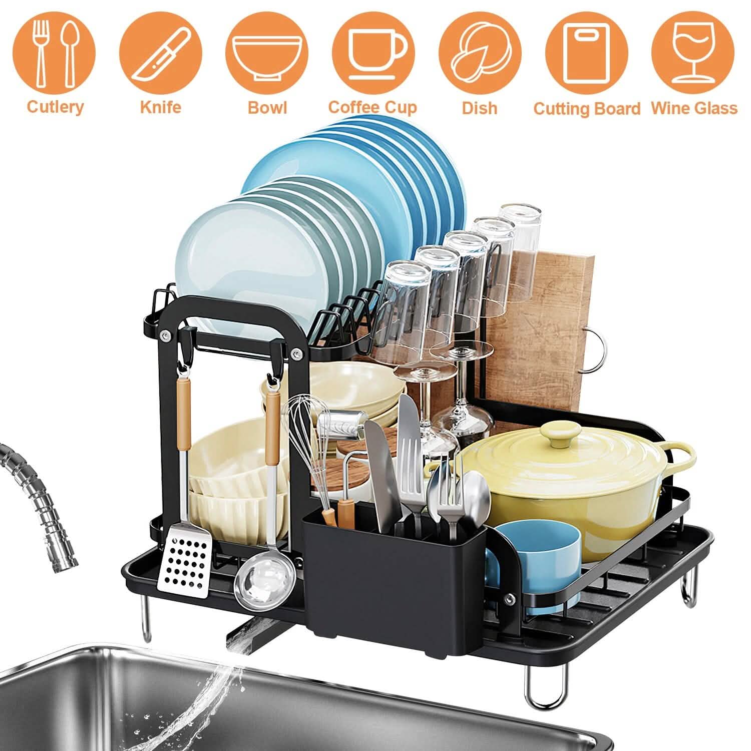 2-Tier Dish Drying Rack for Kitchen Counter Organization