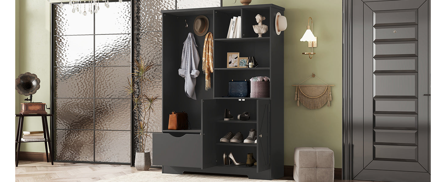 Modern Hall Tree Shoe Cabinet with Bench Storage