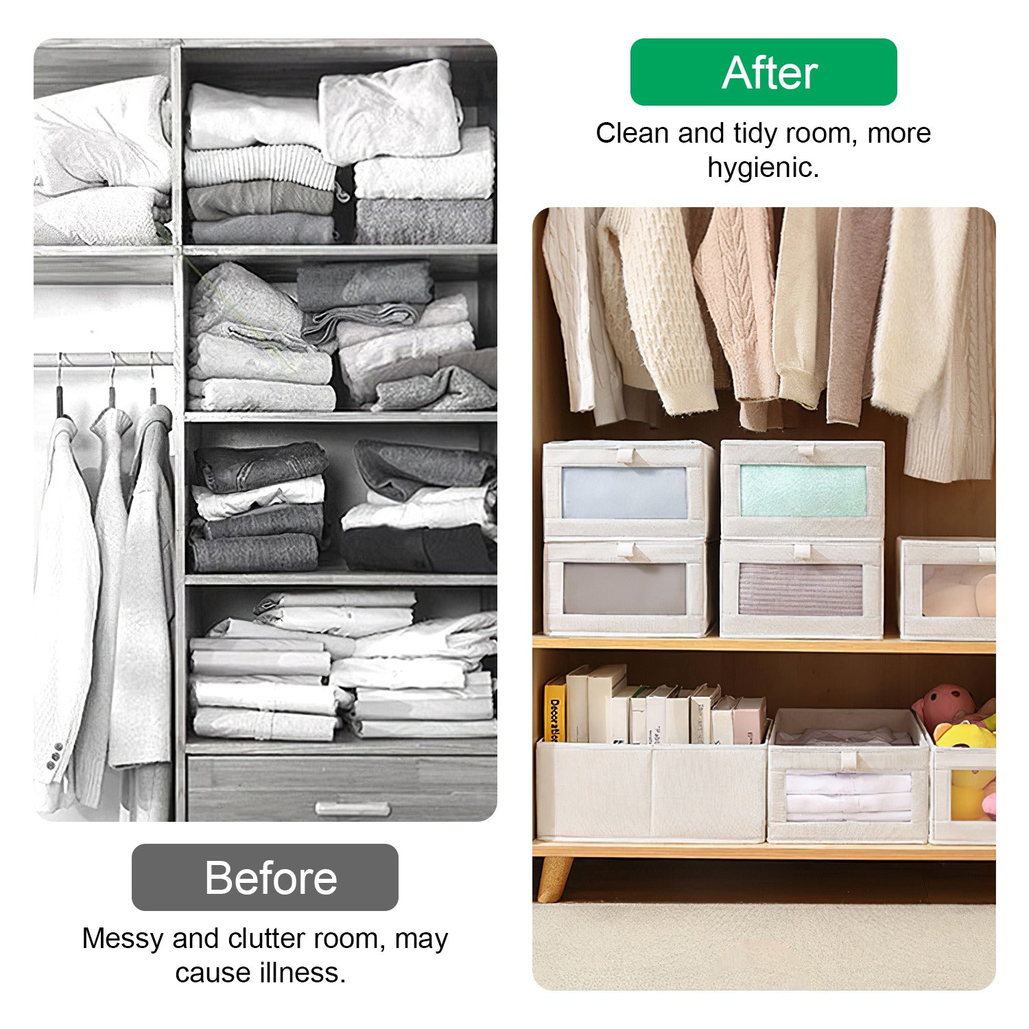 4Pcs Foldable Linen Storage Bins with Clear Window Handles