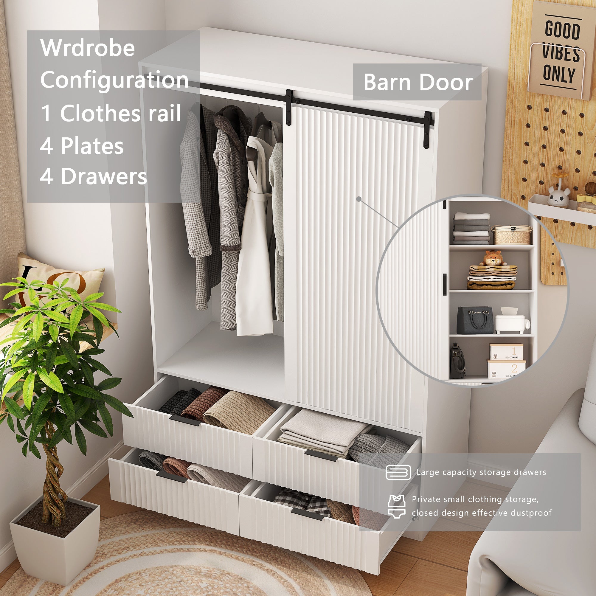 Tall White Armoire Wardrobe Closet with Storage Shelves Drawers