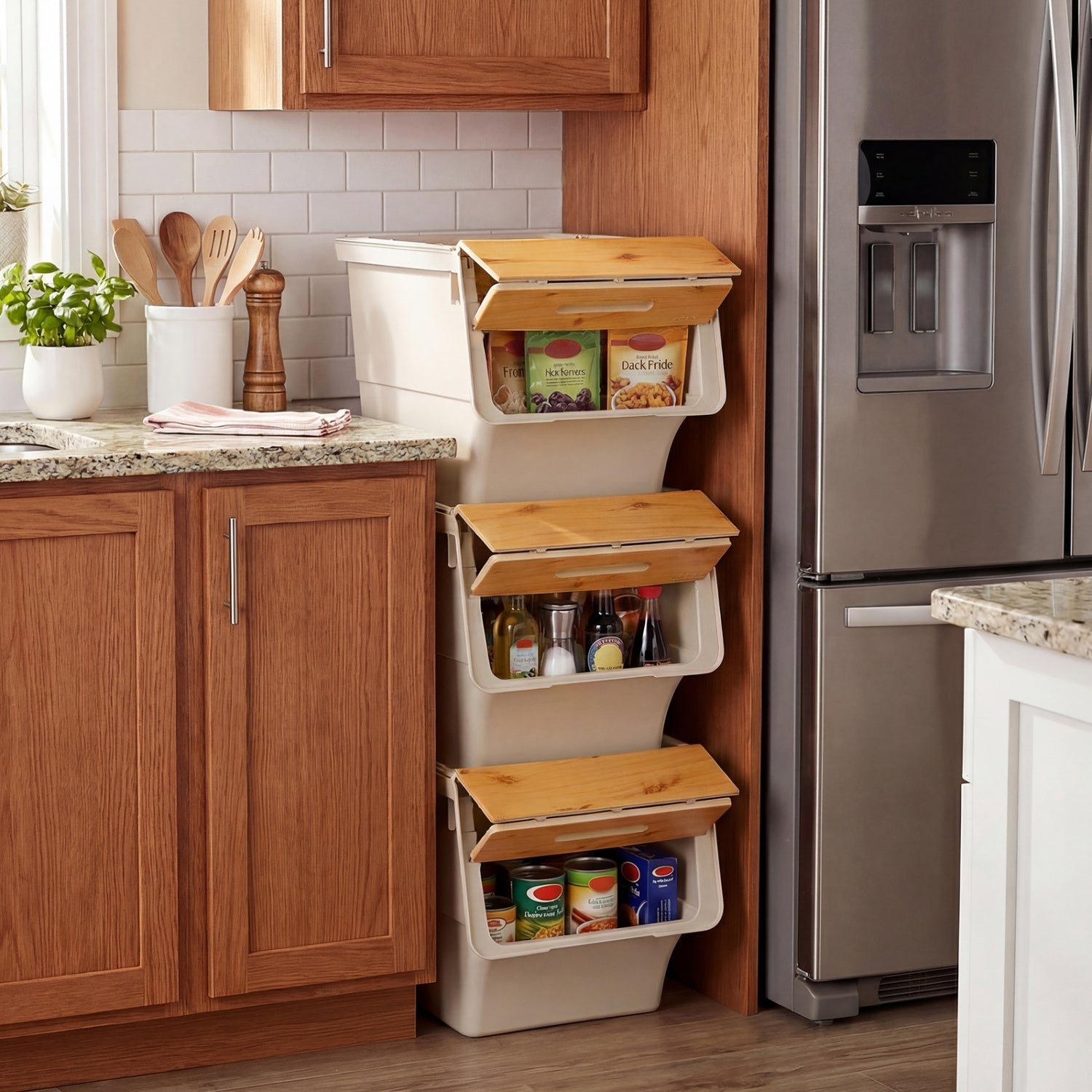 3 Pieces Stackable Storage Bins with Wheels and Lids