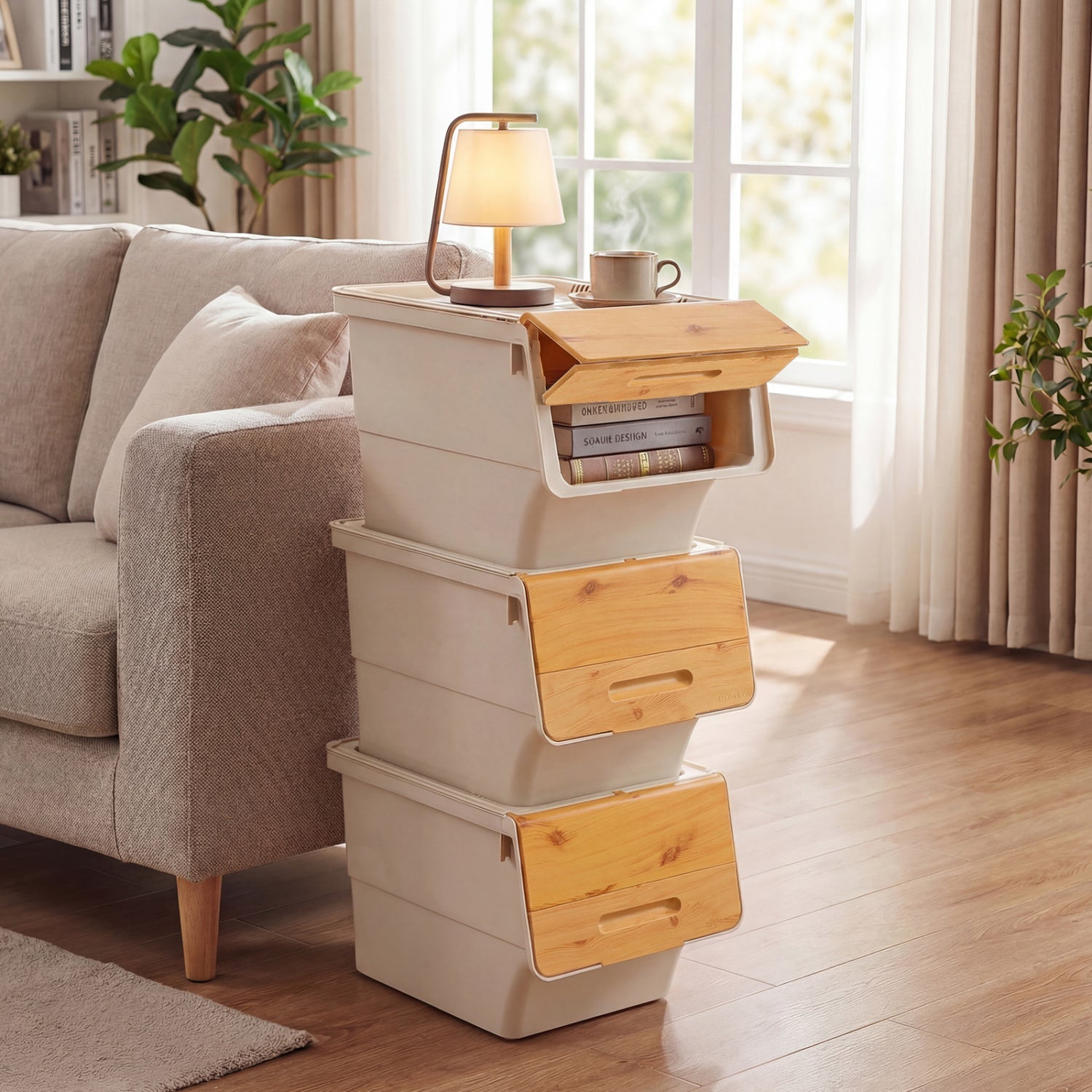 3 Pieces Stackable Storage Bins with Wheels and Lids
