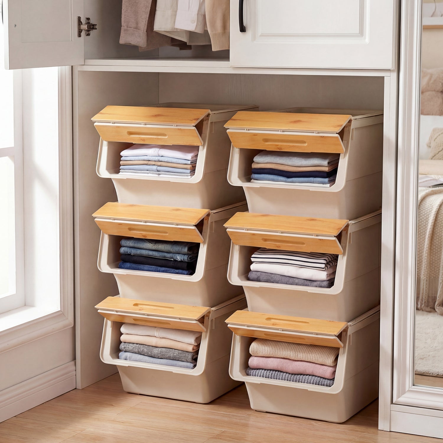 3 Pieces Stackable Storage Bins with Wheels and Lids