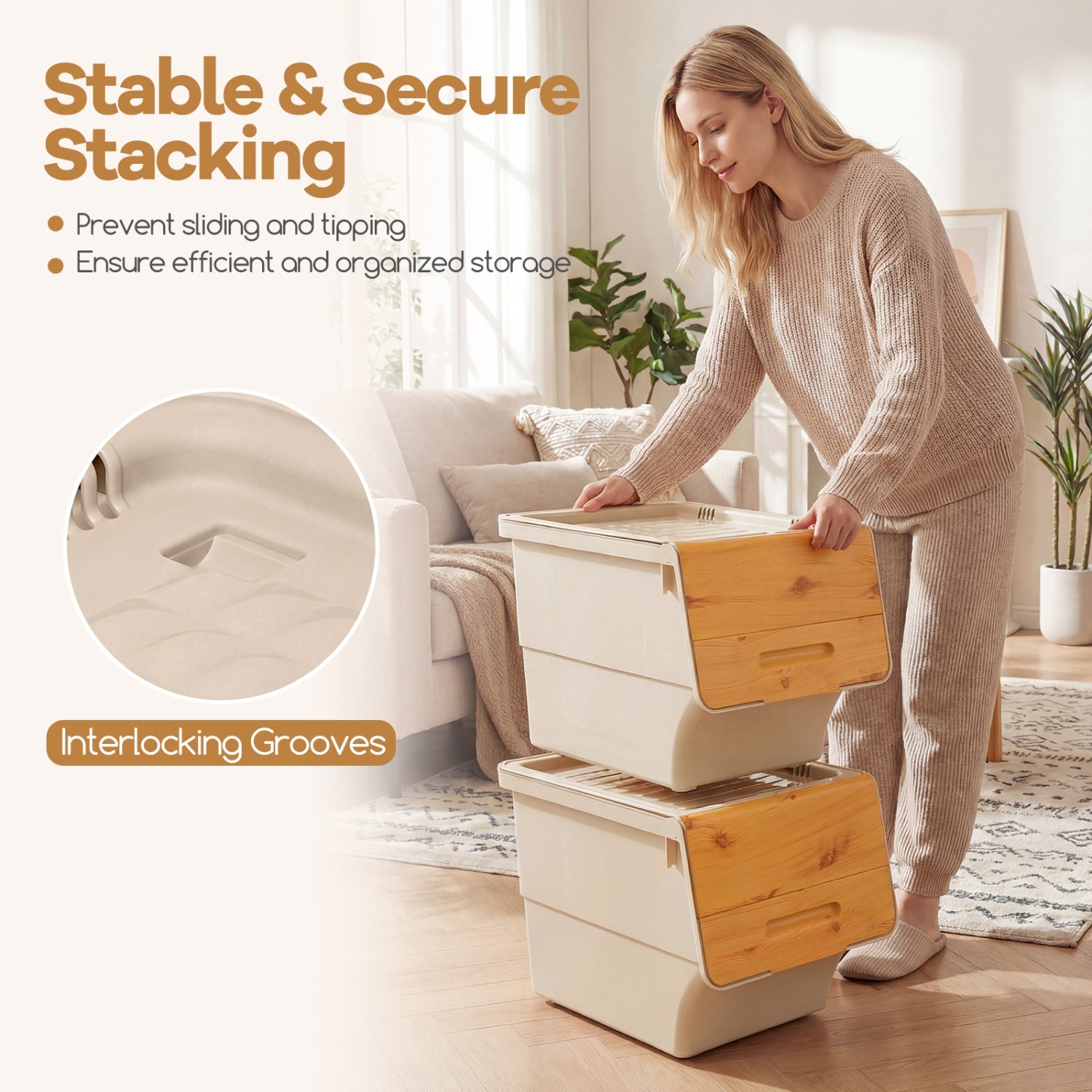 3 Pieces Stackable Storage Bins with Wheels and Lids