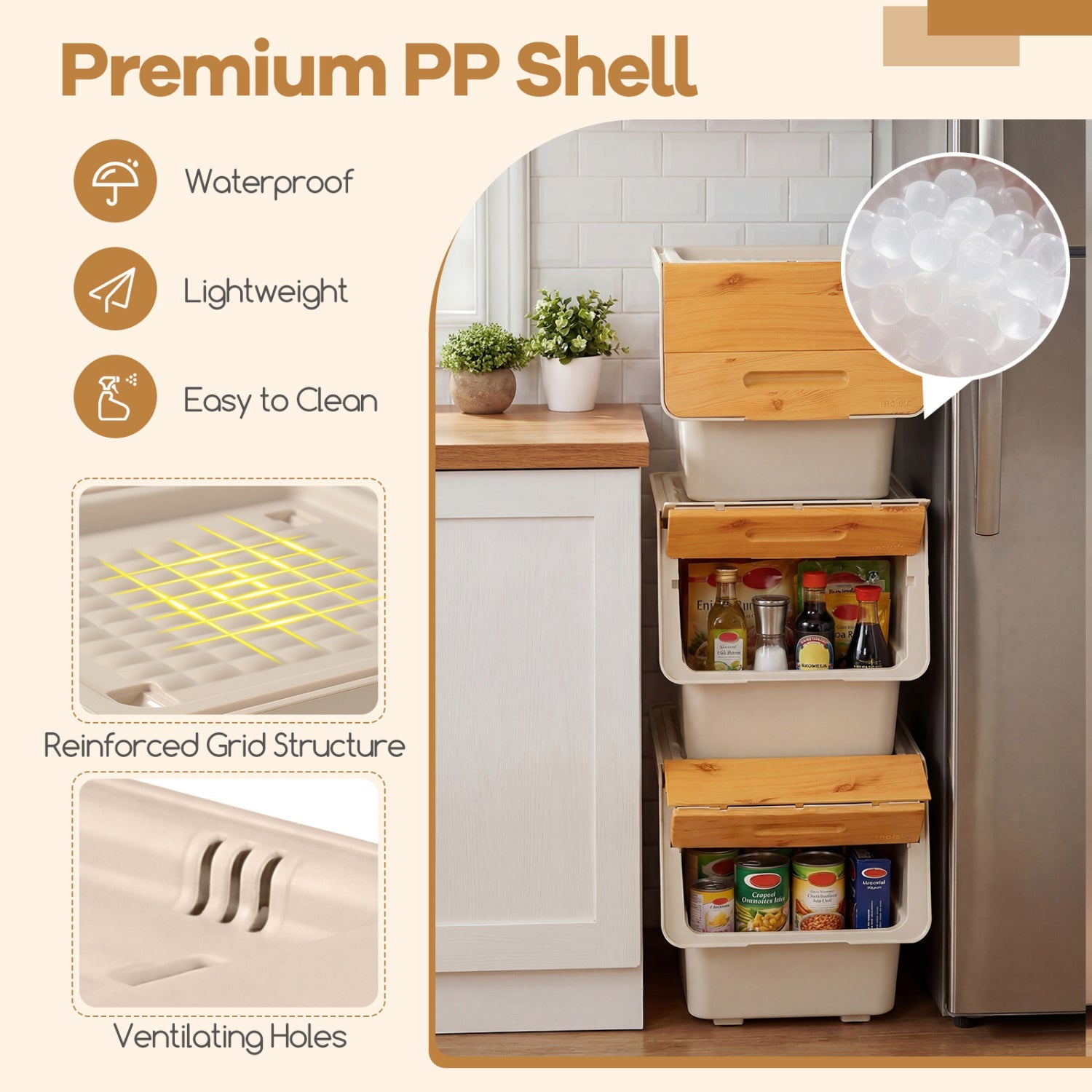 3 Pieces Stackable Storage Bins with Wheels and Lids