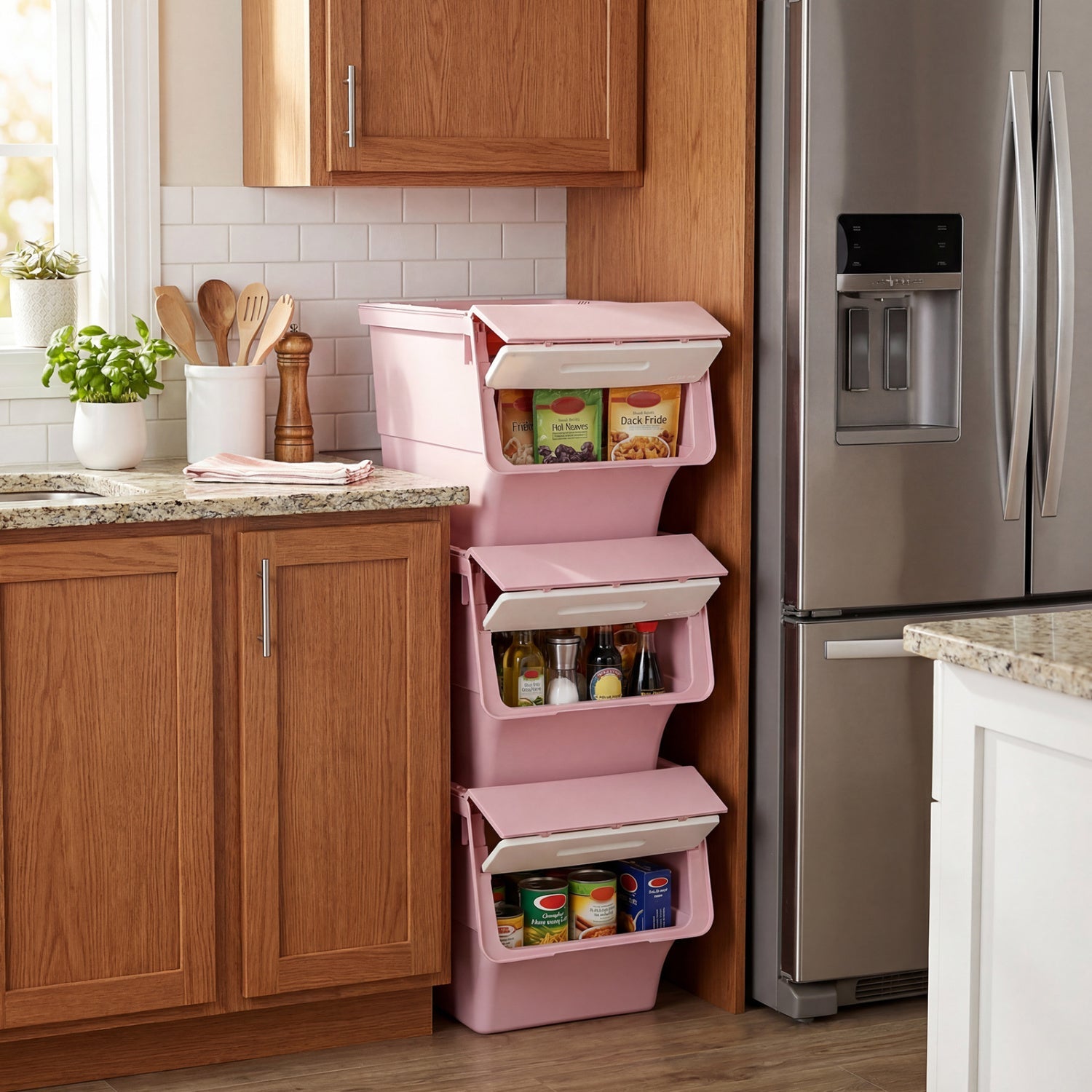 3 Pieces Stackable Storage Bins with Wheels and Lids