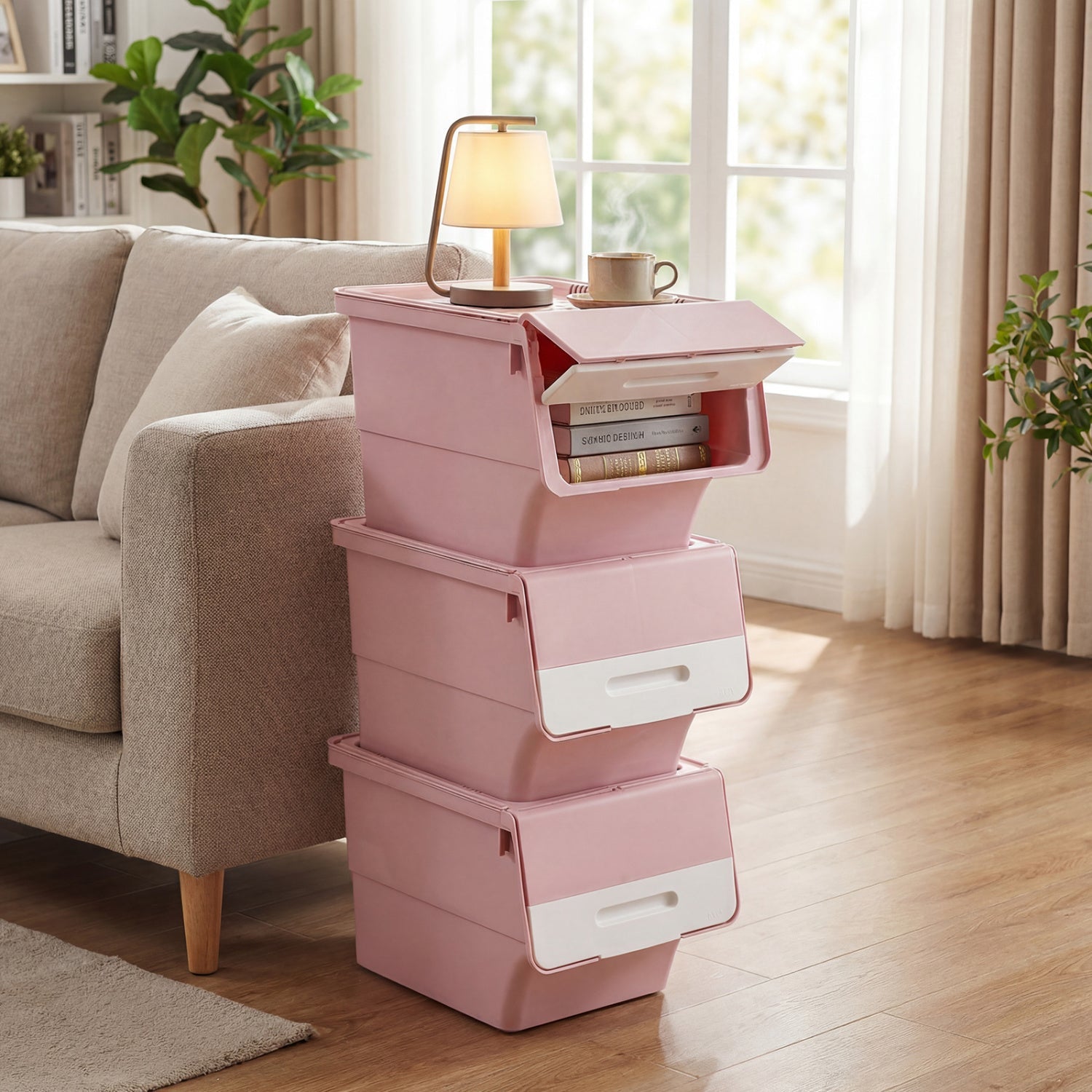 3 Pieces Stackable Storage Bins with Wheels and Lids