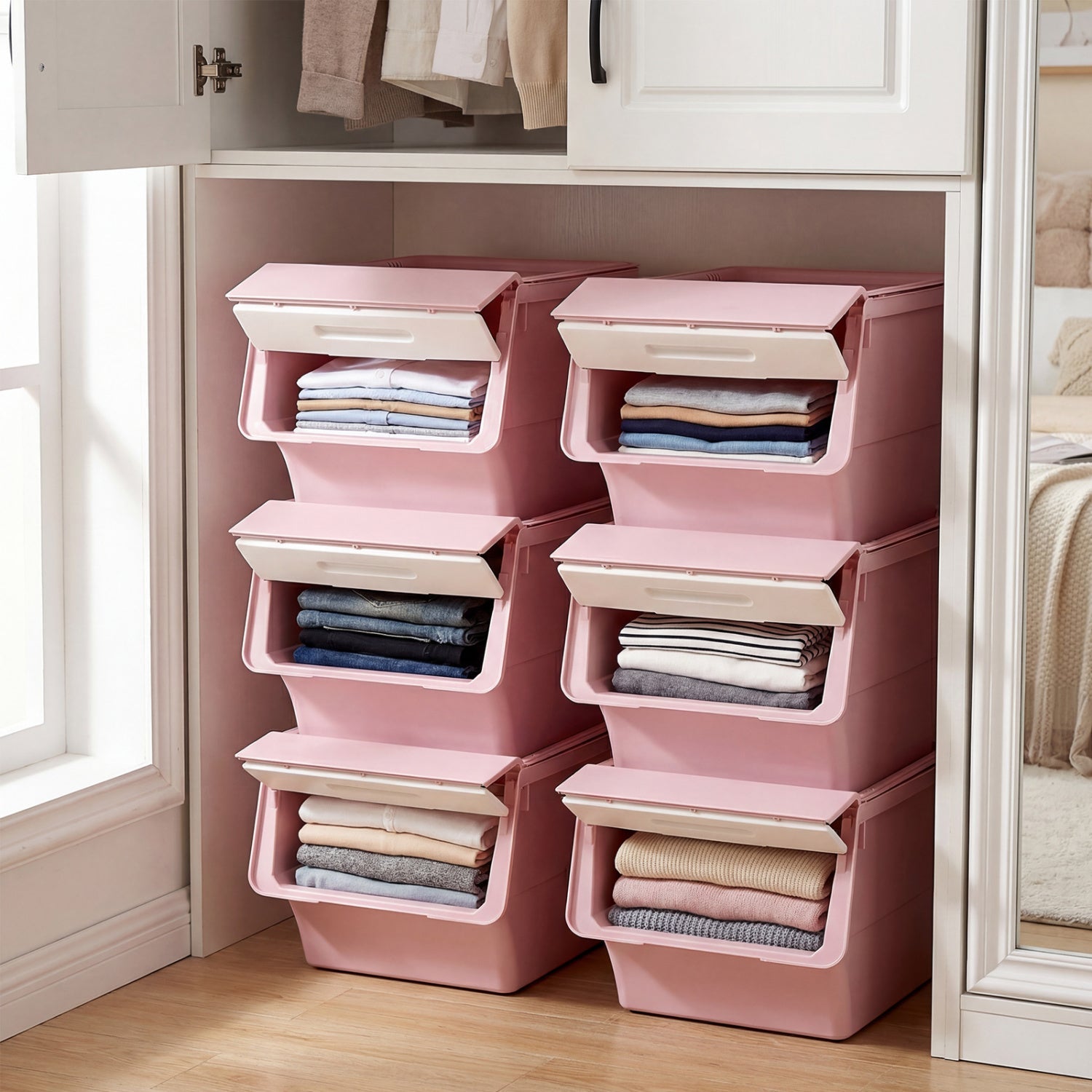 3 Pieces Stackable Storage Bins with Wheels and Lids