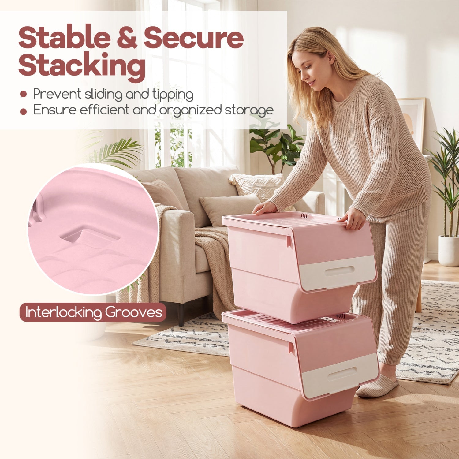 3 Pieces Stackable Storage Bins with Wheels and Lids