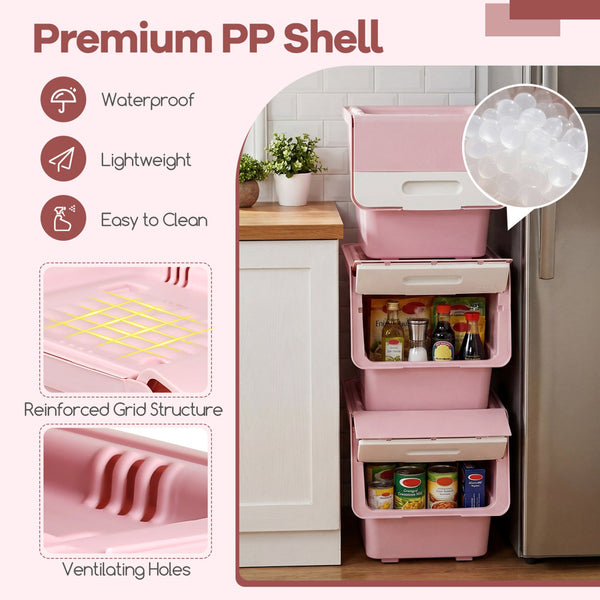 3 Pieces Stackable Storage Bins with Wheels and Lids