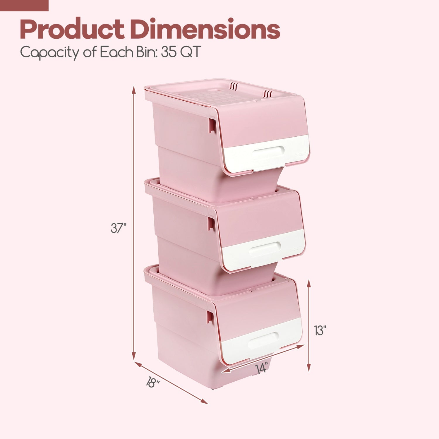 3 Pieces Stackable Storage Bins with Wheels and Lids