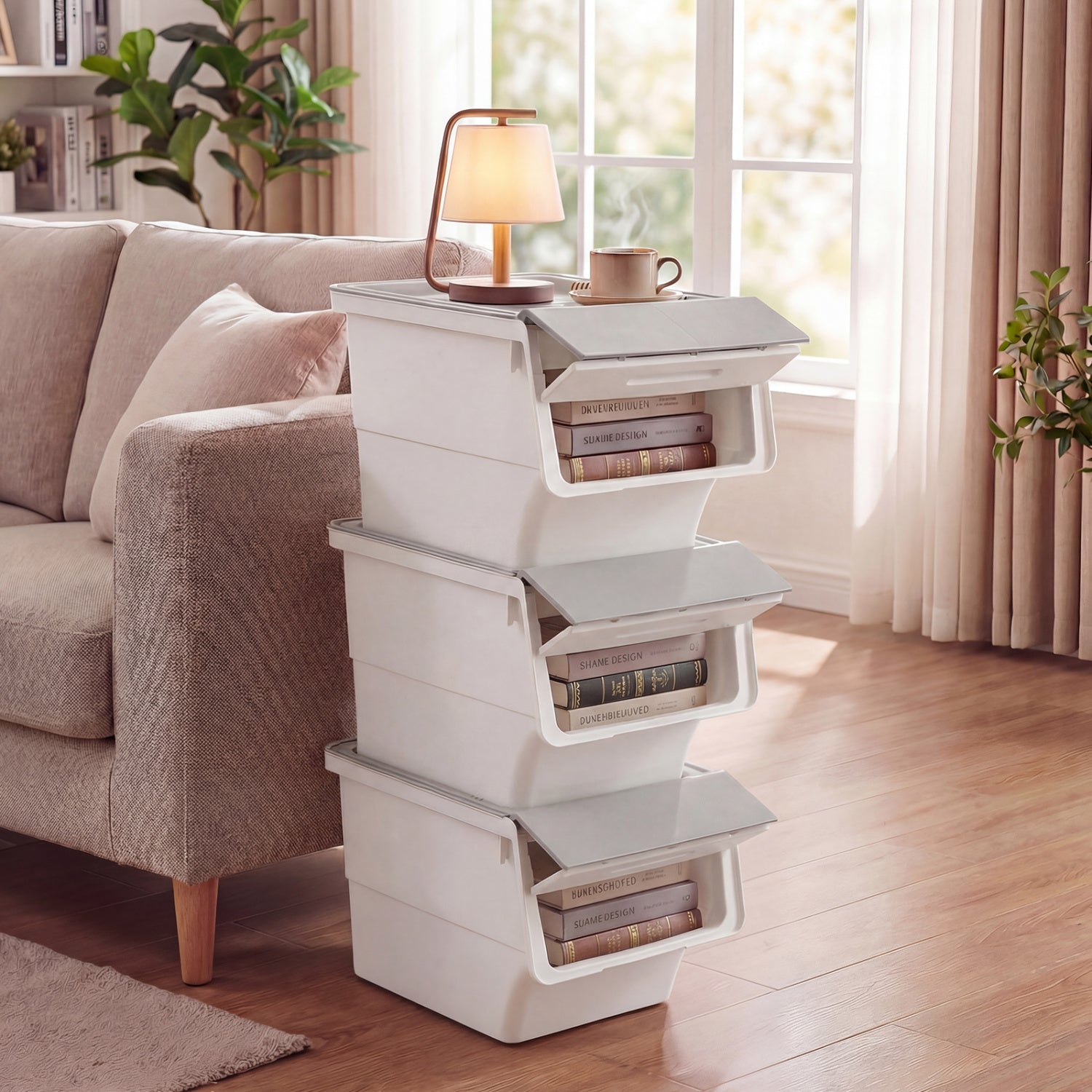 3 Pieces Stackable Storage Bins with Wheels and Lids