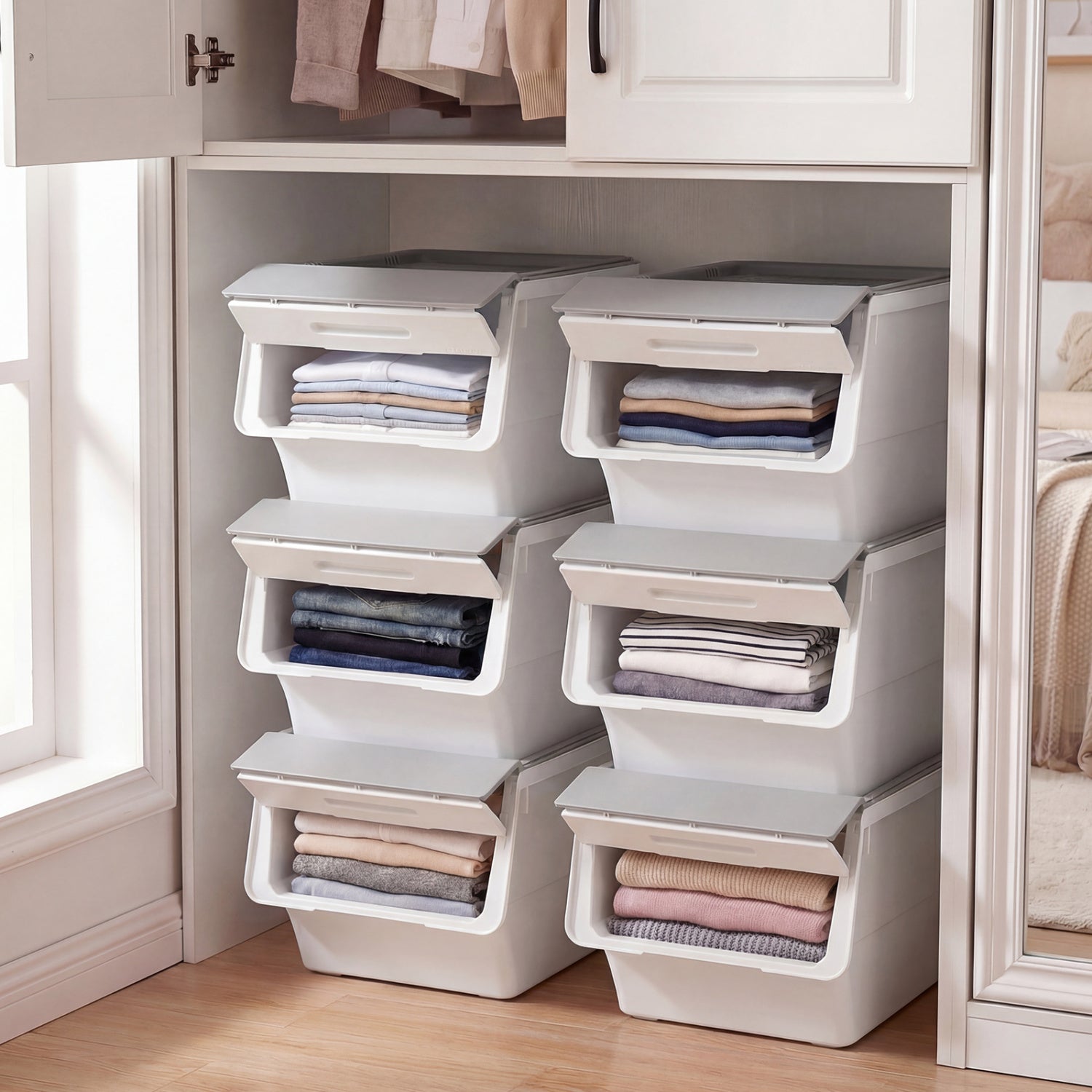 3 Pieces Stackable Storage Bins with Wheels and Lids