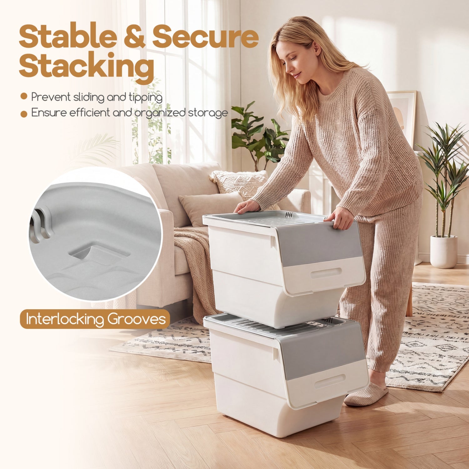 3 Pieces Stackable Storage Bins with Wheels and Lids