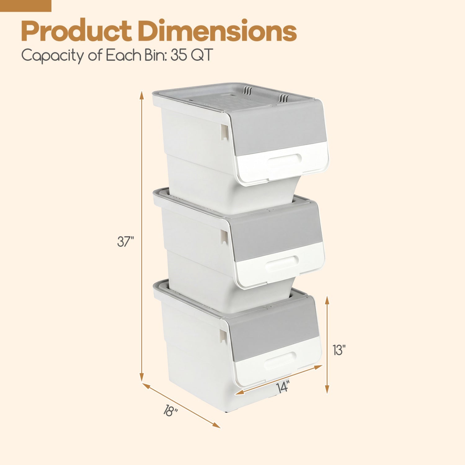 3 Pieces Stackable Storage Bins with Wheels and Lids