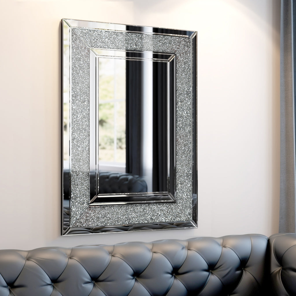 Large Silver Rectangular Wall Mirror for Modern Home Decor