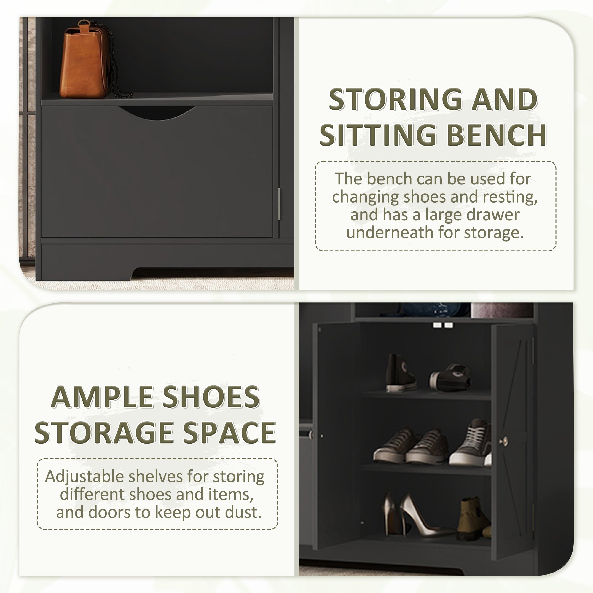Modern Hall Tree Shoe Cabinet with Bench Storage