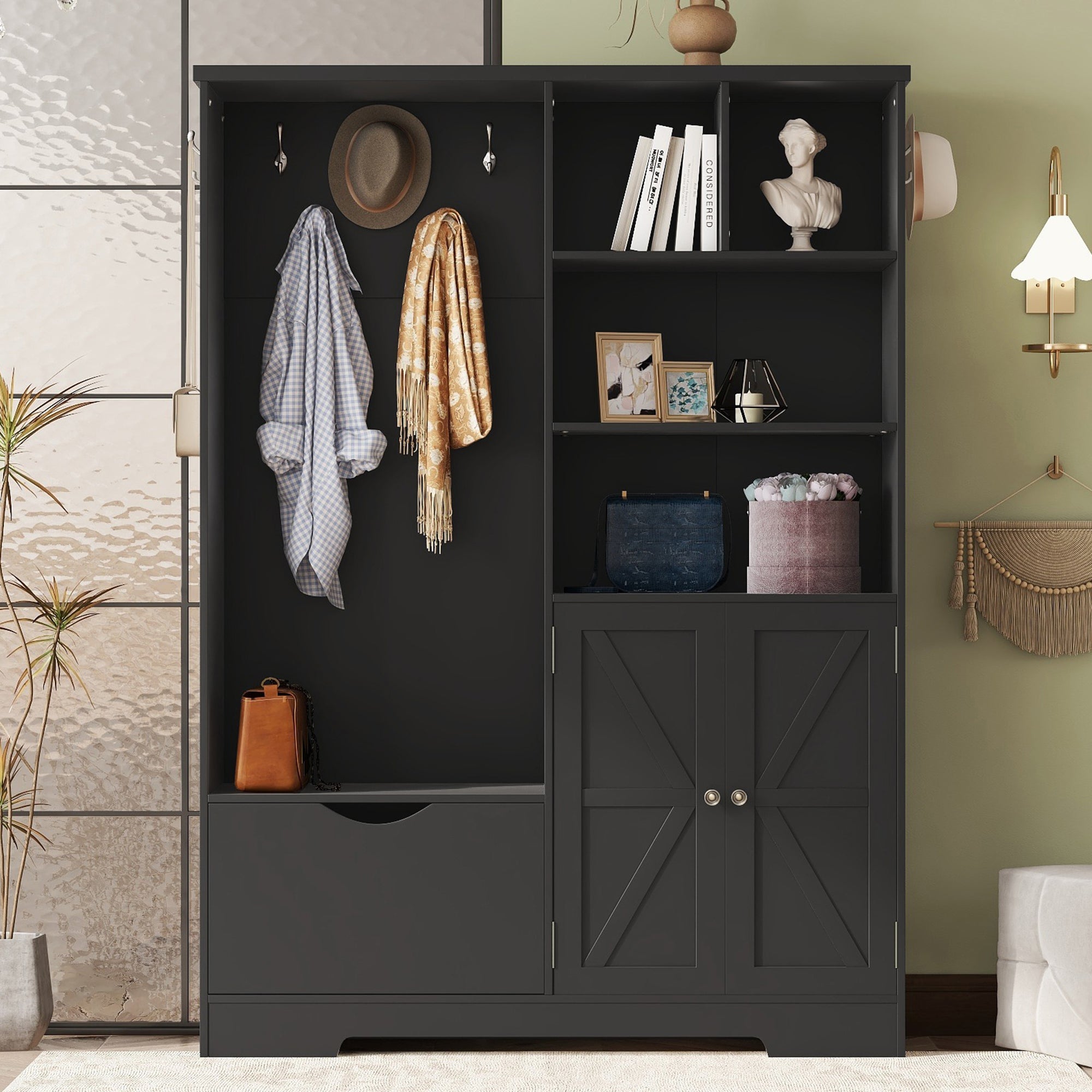 Modern Hall Tree Shoe Cabinet with Bench Storage