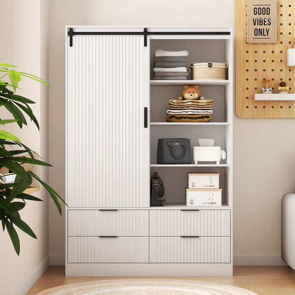 Tall White Armoire Wardrobe Closet with Storage Shelves Drawers