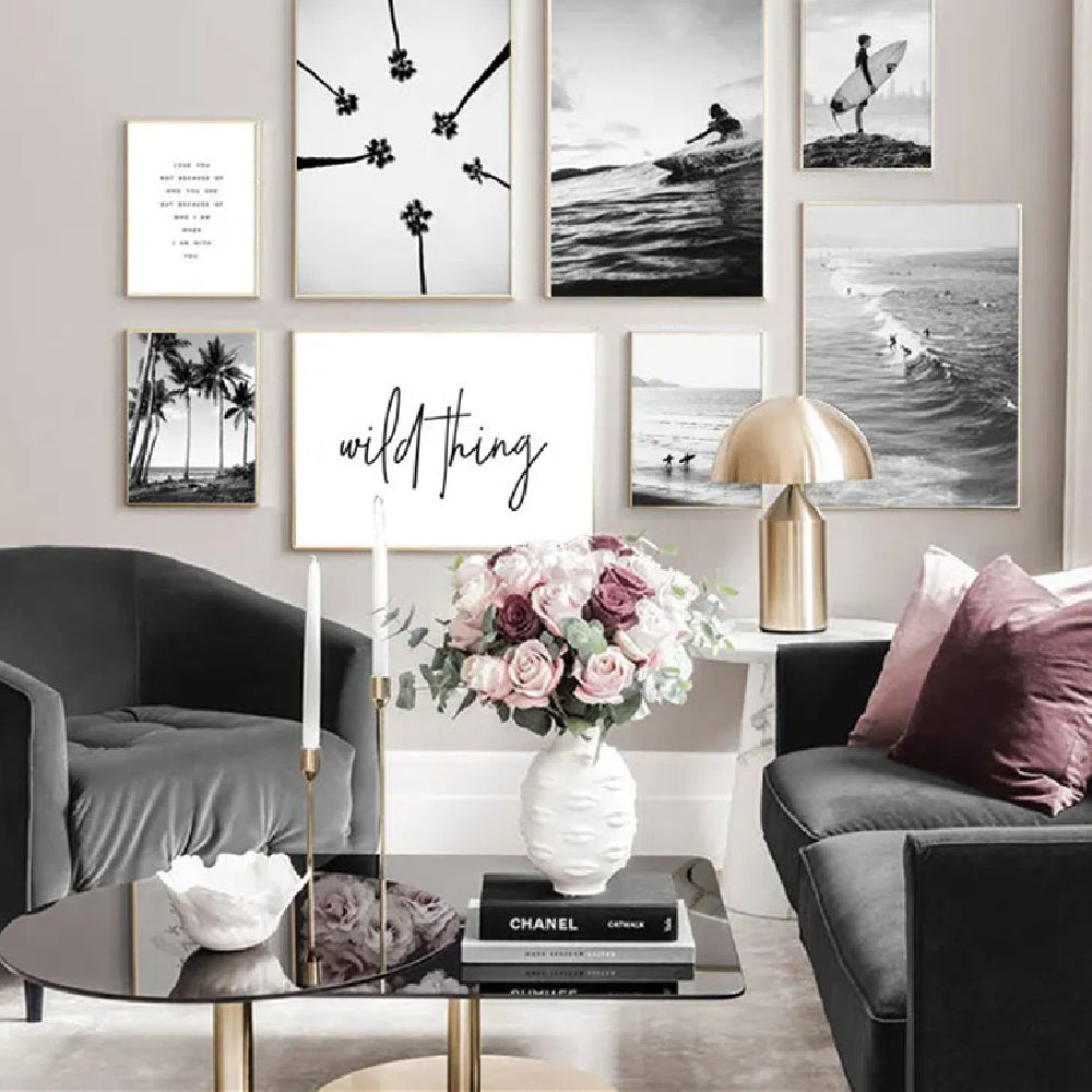 Nordic Black White Seaside Landscape Frameless Wall Poster