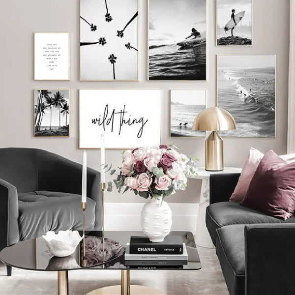 Nordic Black White Seaside Landscape Frameless Wall Poster