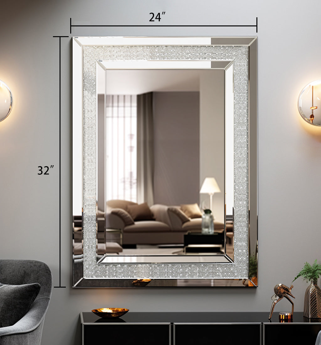 Large Silver Rectangular Wall Mirror for Modern Home Decor