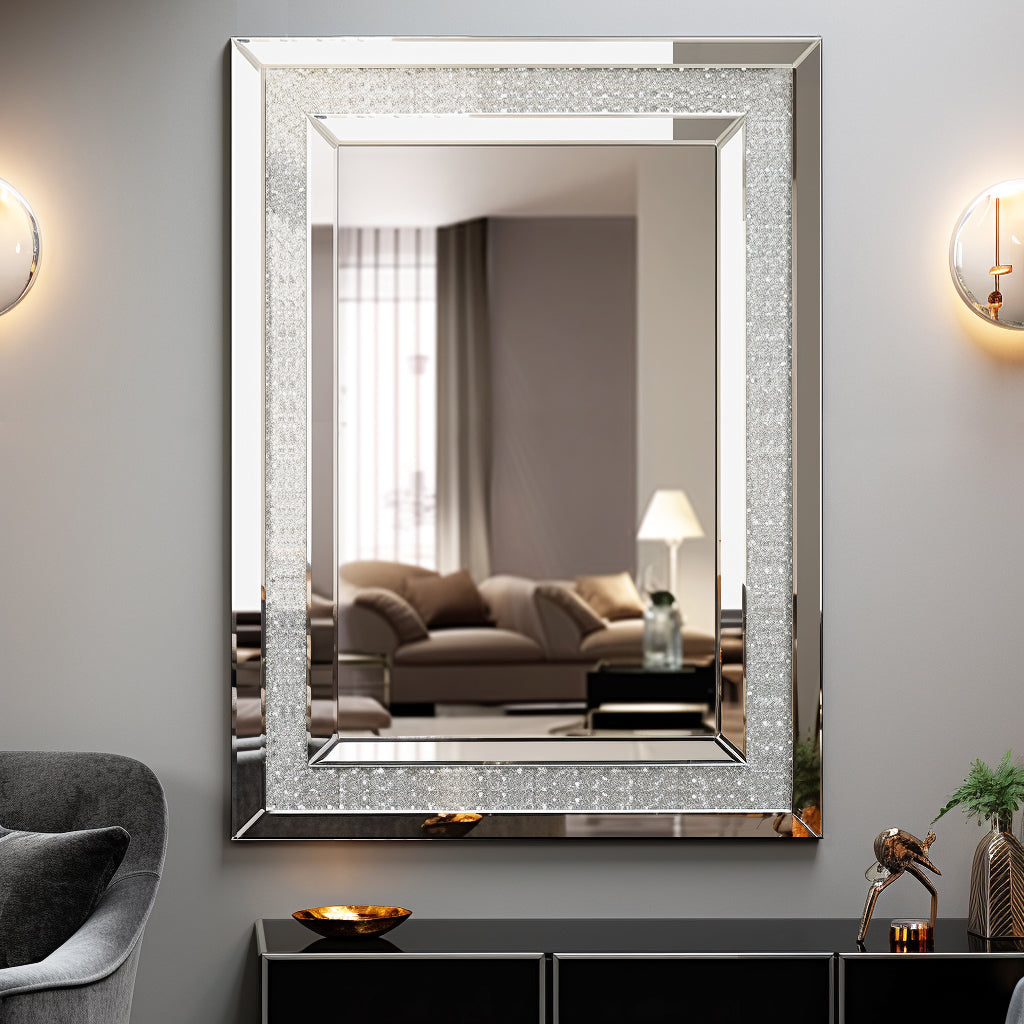 Large Silver Rectangular Wall Mirror for Modern Home Decor