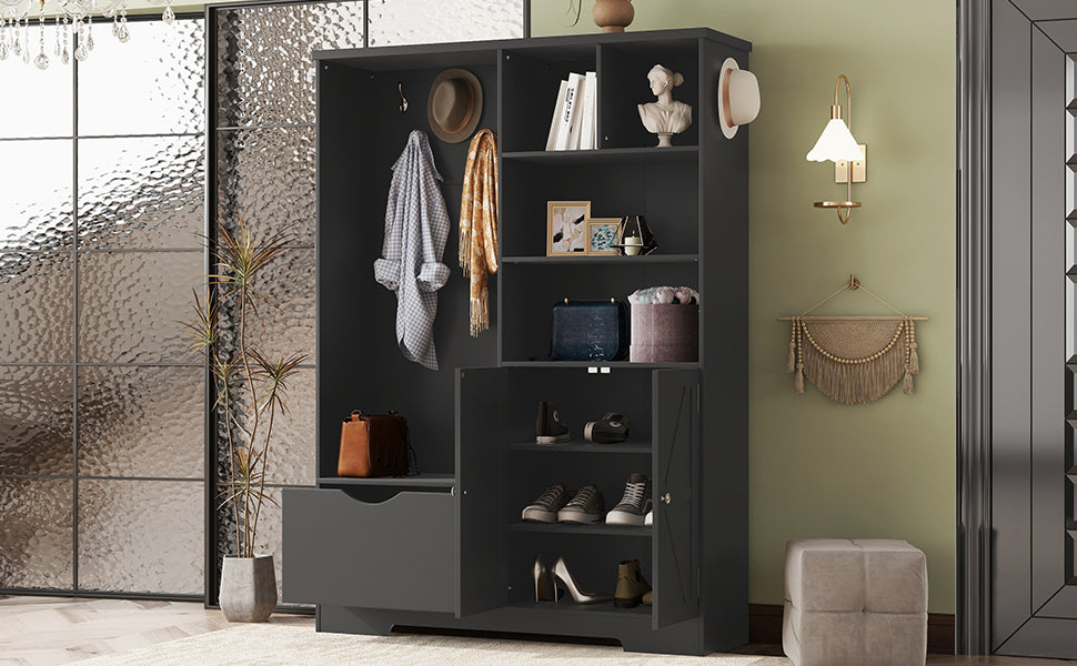 Modern Hall Tree Shoe Cabinet with Bench Storage