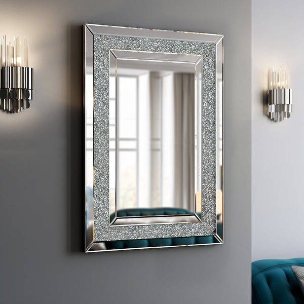 Large Silver Rectangular Wall Mirror for Modern Home Decor