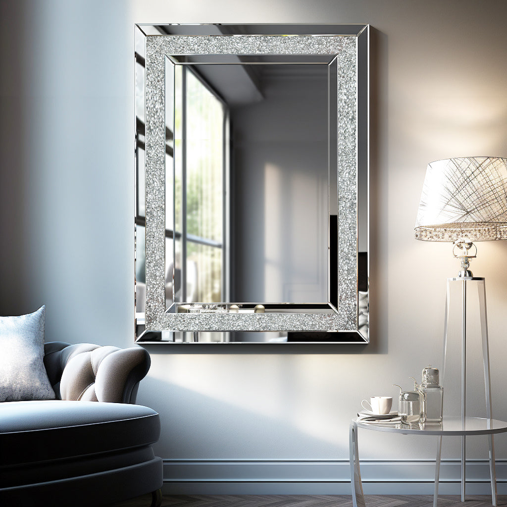 Large Silver Rectangular Wall Mirror for Modern Home Decor
