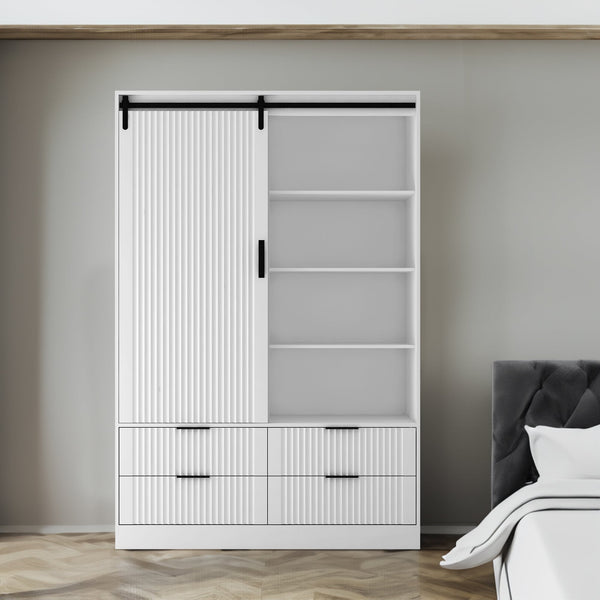 Tall White Armoire Wardrobe Closet with Storage Shelves Drawers