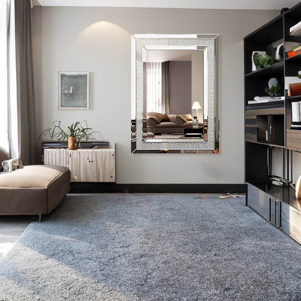 Large Silver Rectangular Wall Mirror for Modern Home Decor