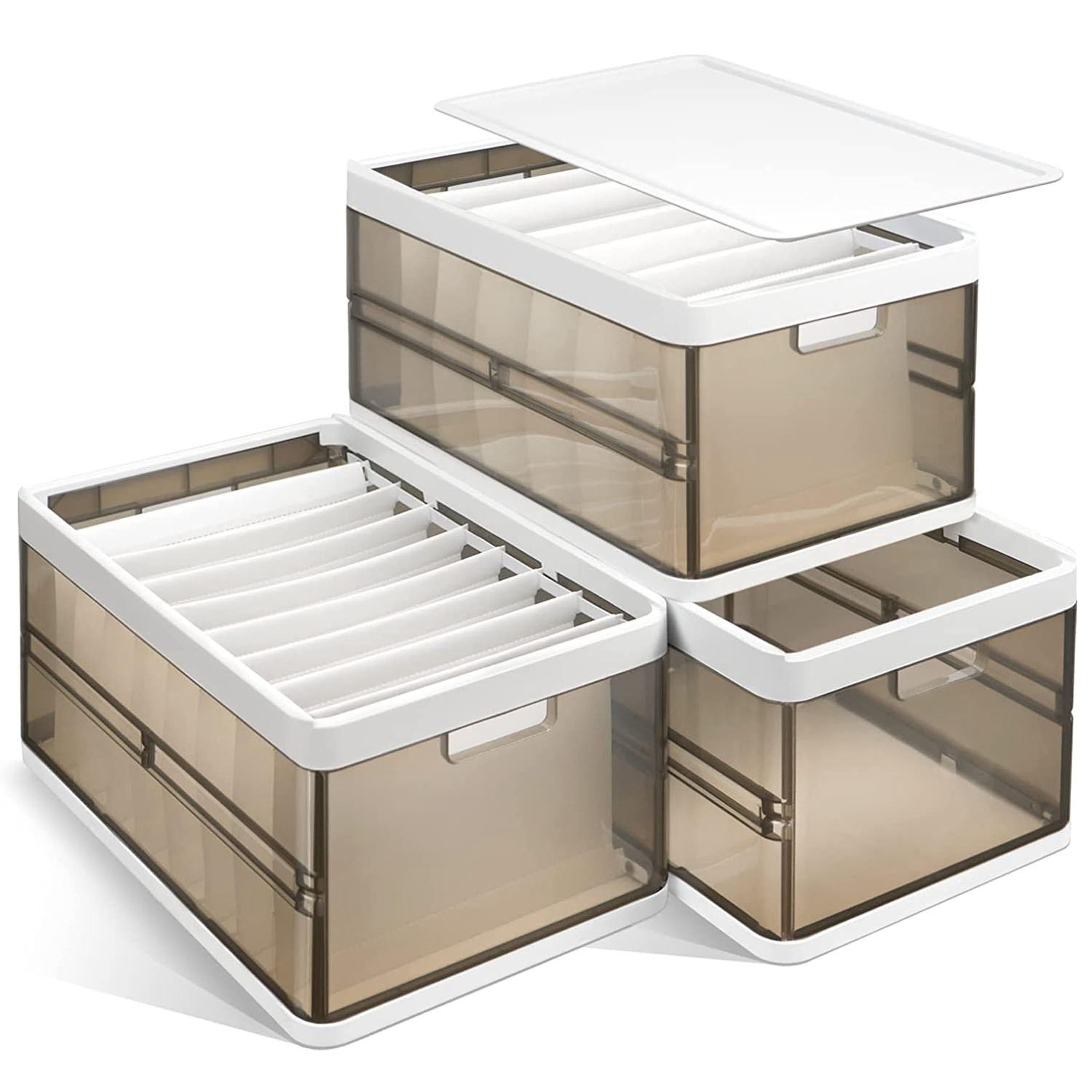 3 Pack Foldable Storage Bins with Lids and Dividers