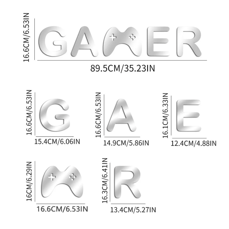 Acrylic Mirror Gamer Wall Decal for Gaming Room Decor
