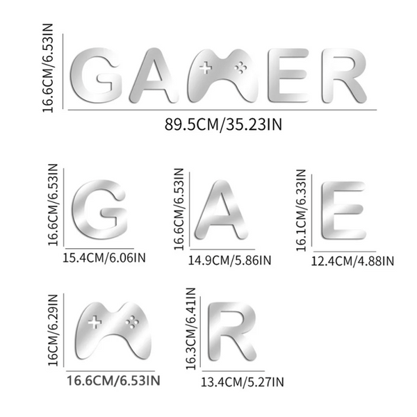 Acrylic Mirror Gamer Wall Decal for Gaming Room Decor