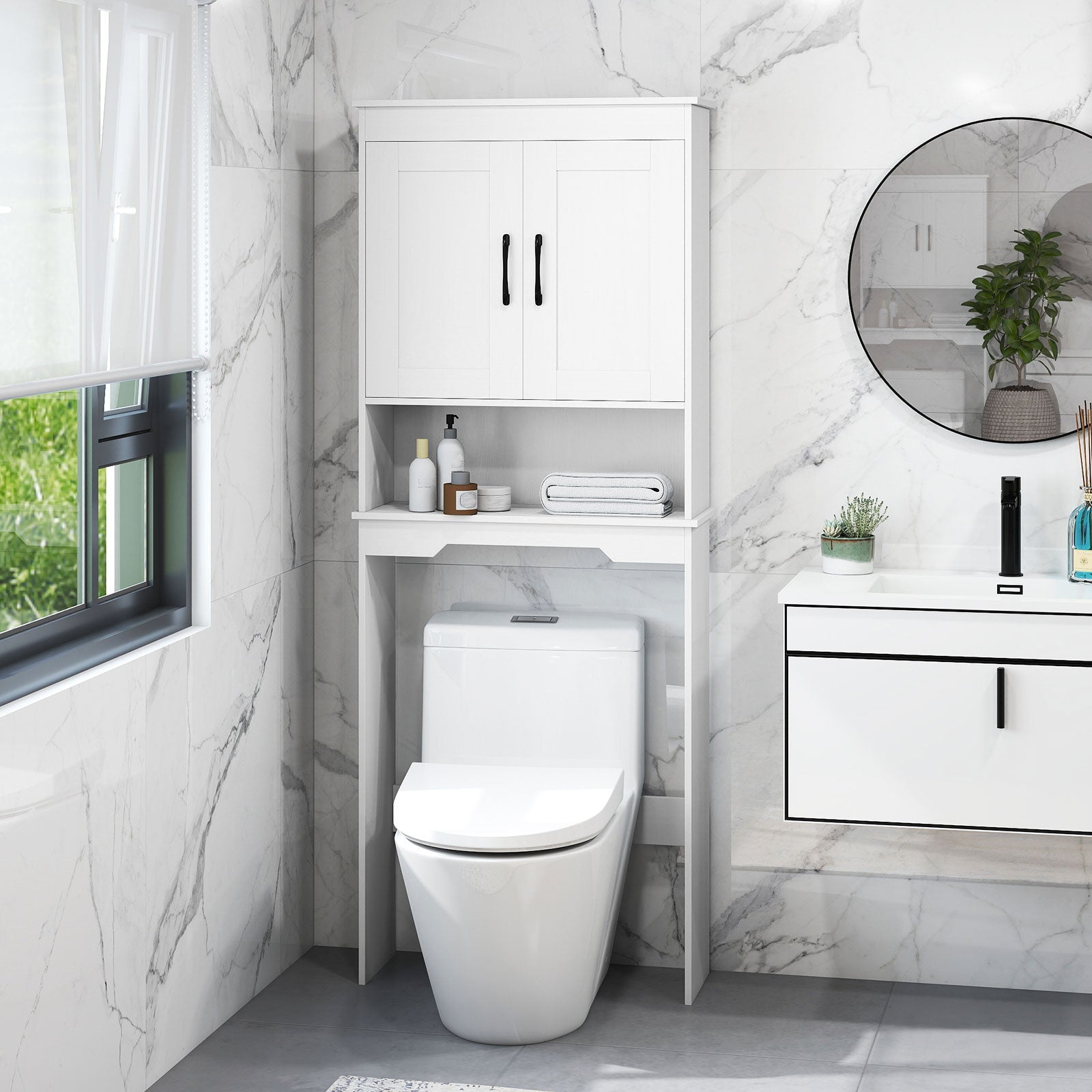 Over Toilet Bathroom Organizer with Storage Cabinet Shelves