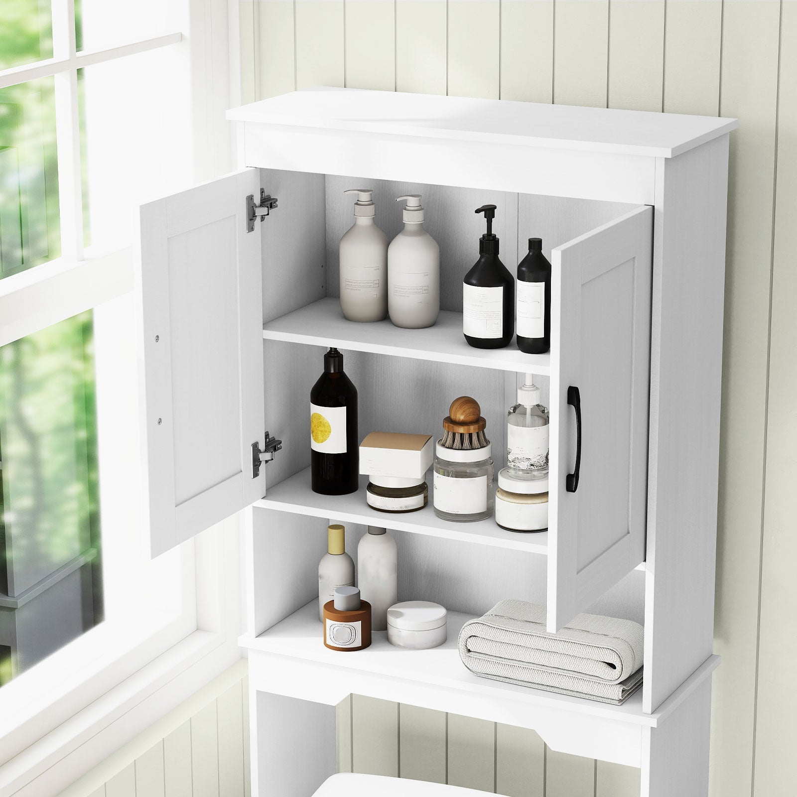 Over Toilet Bathroom Organizer with Storage Cabinet Shelves