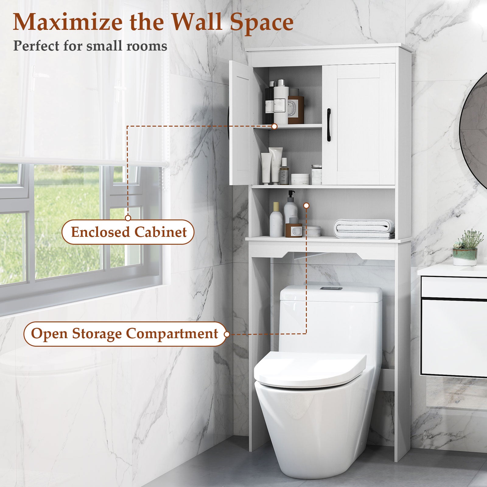 Over Toilet Bathroom Organizer with Storage Cabinet Shelves
