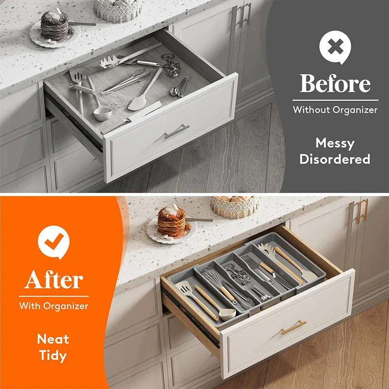 Expandable Kitchen Drawer Utensil Organizer with Adjustable Divider