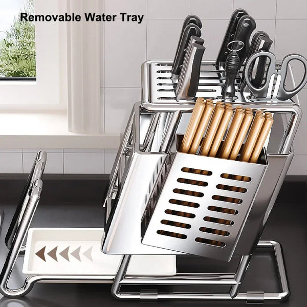 Stainless Steel Multifunctional Kitchen Knife Storage Organizer Rack