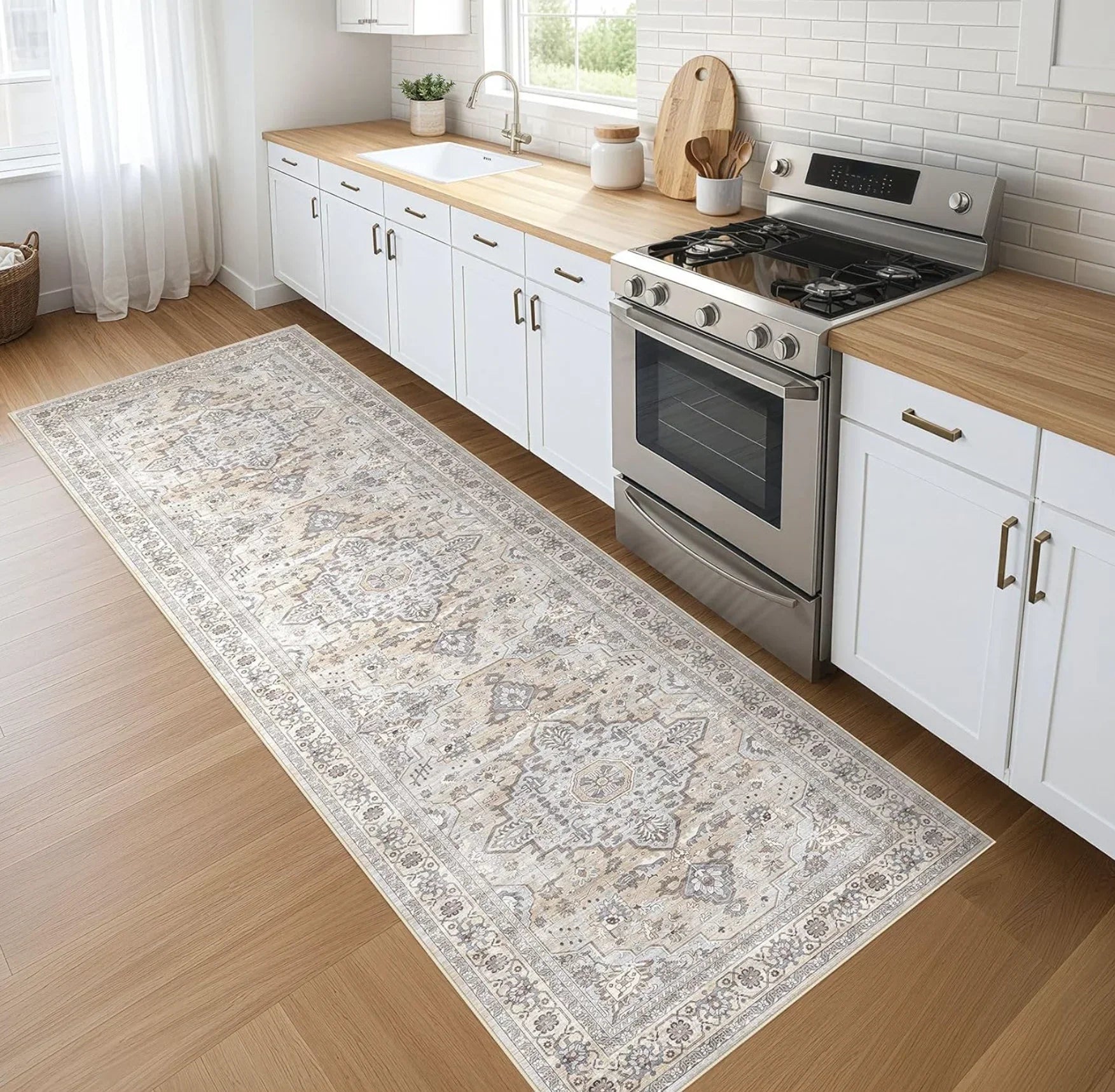 Non-Slip Washable Floral Runner Rug for Home Hallways