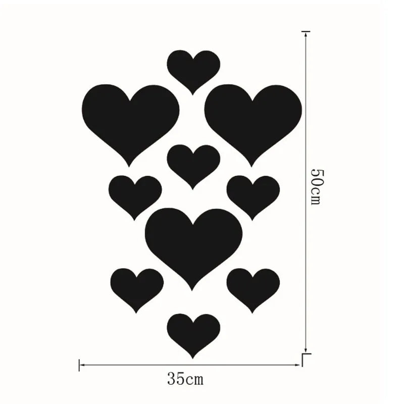 10Pcs Acrylic Heart Mirror Wall Stickers Home Decor Set