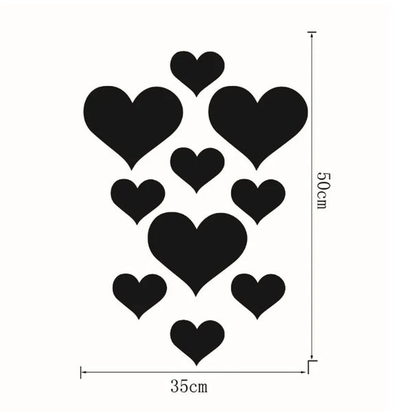 10Pcs Acrylic Heart Mirror Wall Stickers Home Decor Set